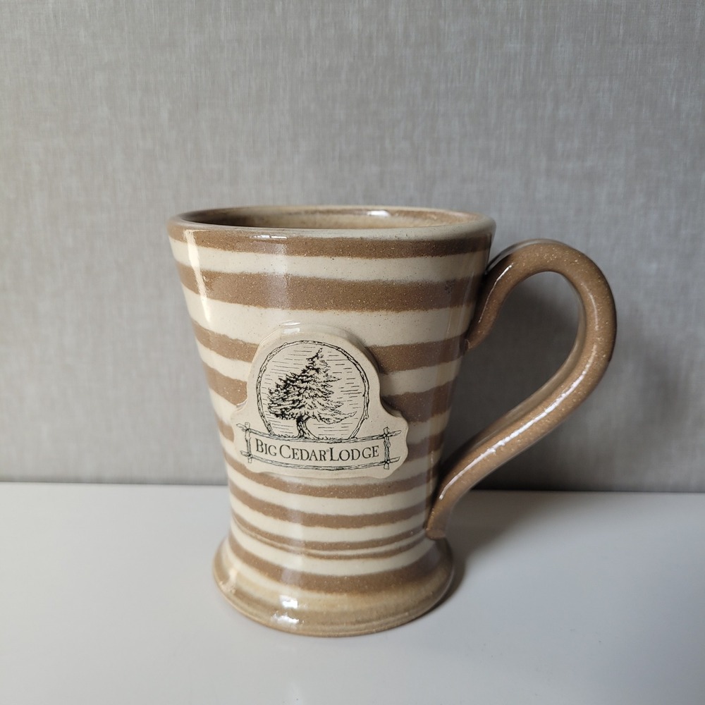 Sunset Hill Stoneware Big Cedar Lodge Coffee Mug Tan Striped Good Rustic Cabin